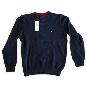 NWT Men's Tommy Hilfiger Navy Blue Logo Knit Pullover Crew Neck Sweater - M